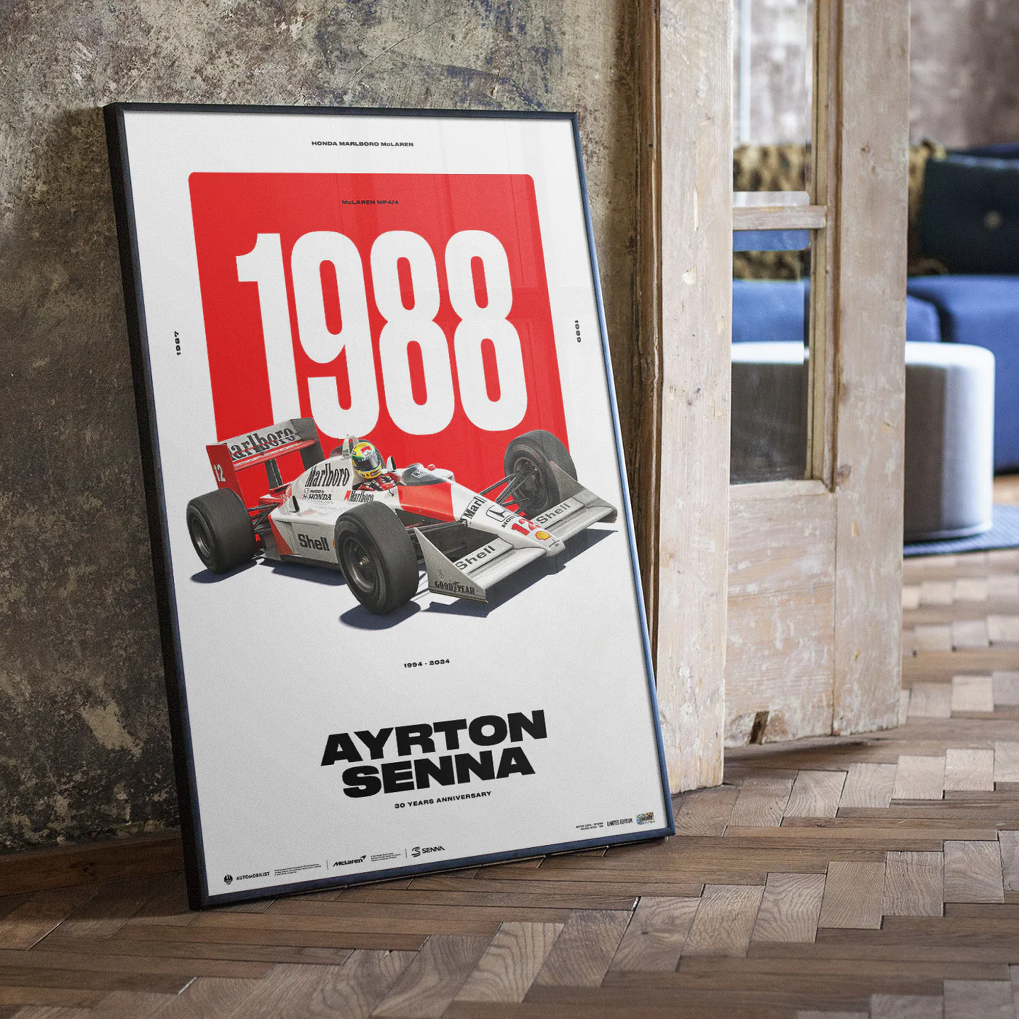 Automobilist | Ayrton Senna McLaren MP4/4 - 30 YEARS OF LEGACY - Limited Edition Poster-Poster-Automobilist-gpx-store