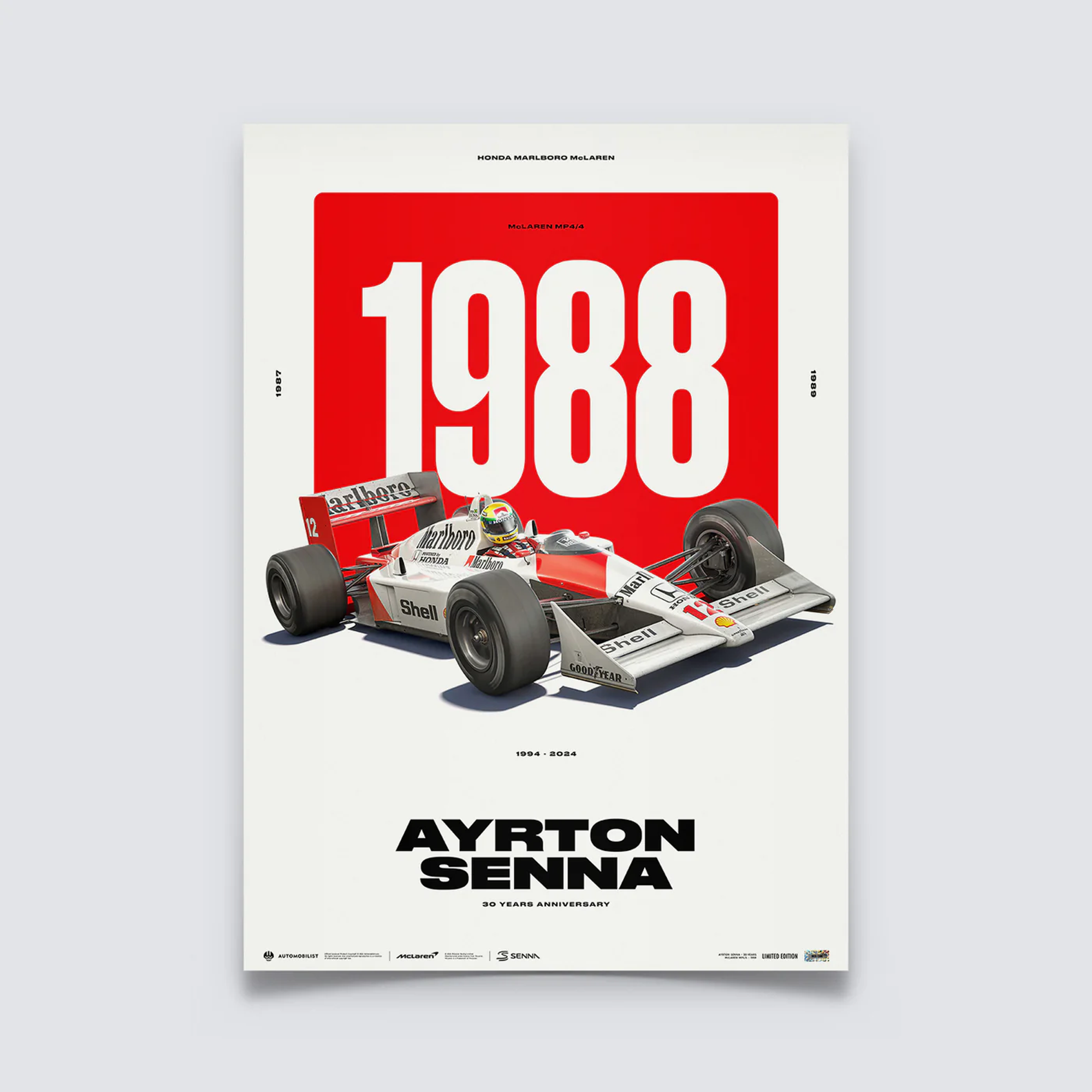 Automobilist | Ayrton Senna McLaren MP4/4 - 30 YEARS OF LEGACY - Limited Edition Poster-Poster-Automobilist-gpx-store