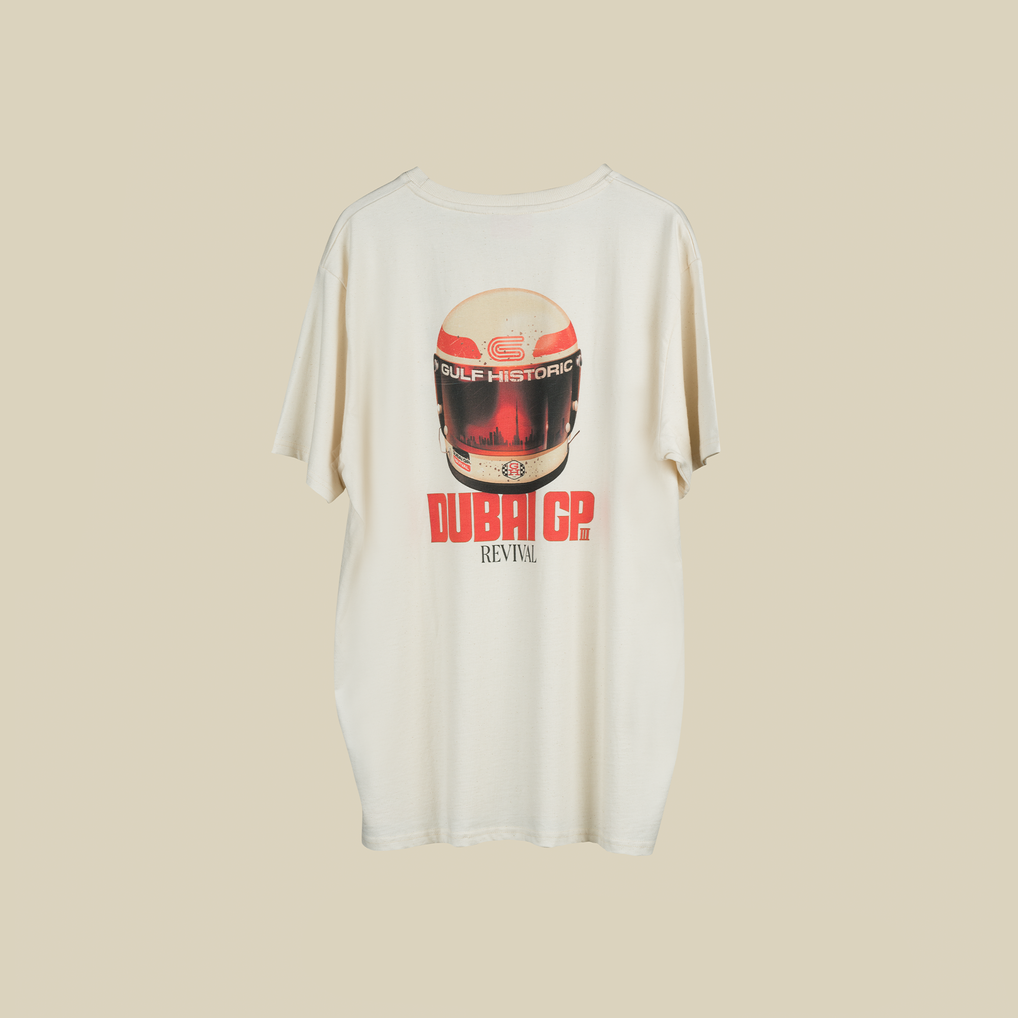 Gulf Historic | Dubai GP Revival III - Graphic Helmet Tee - Natural-Gulf Historic-gpx-store